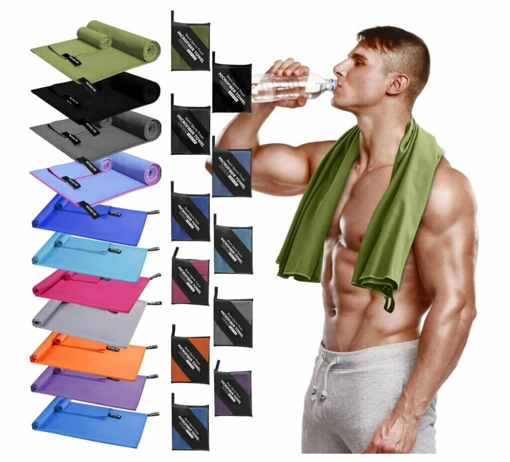 Puomue Mikrofaser-Handtücher Damen – 2 Stück In Grau & Kamel, Saugstark & Weich, Perfekt Für Sport, Reisen & Wellness