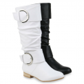 Damen Klassische Stiefel Leder-Optik Schnallen Boots